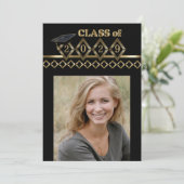 Classy Black en Gold Photo Afstuderen Kaart (Staand voorkant)