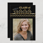Classy Black en Gold Photo Afstuderen Kaart (Voorkant / Achterkant)