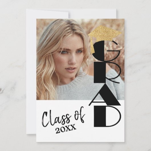 Classy Black en Gold Photo Afstuderen Kaart (Voorkant)