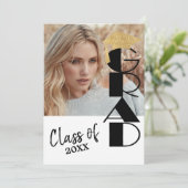 Classy Black en Gold Photo Afstuderen Kaart (Staand voorkant)