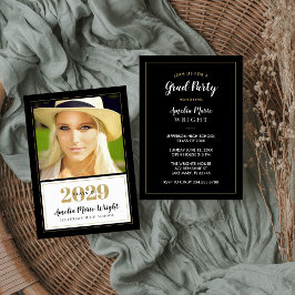 Classy Black en Gold Photo Graduparty Kaart