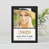 Classy Black en Gold Photo Graduparty Kaart (Staand voorkant)