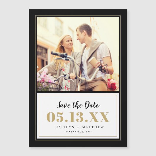 Classy Black en Gold Photo Save the Date (Voorkant)