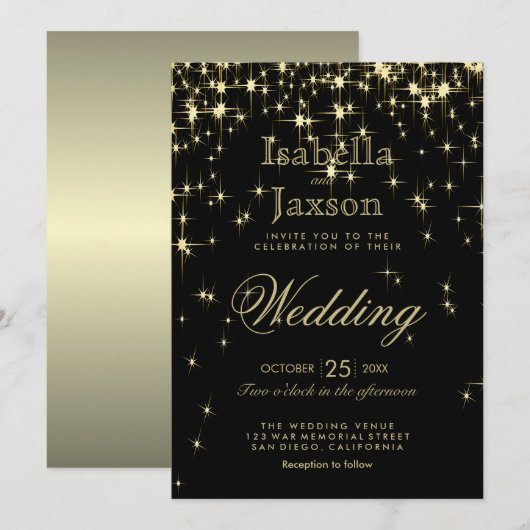 Classy Black en Gold Starlights Kaart (Voorkant / Achterkant)