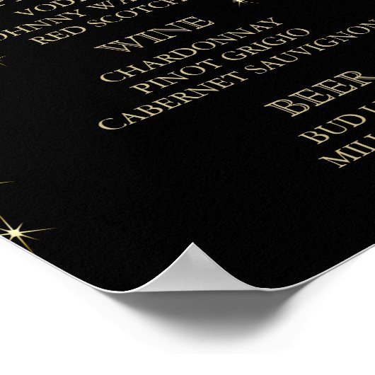 Classy Black en Gold Starlights - Menu Bar Poster (Hoek)