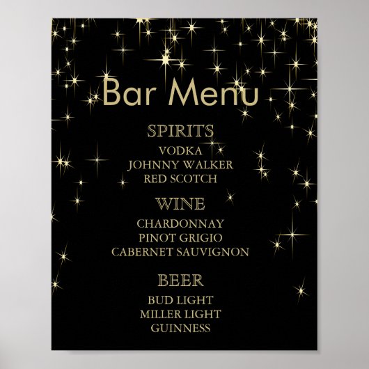 Classy Black en Gold Starlights - Menu Bar Poster (Voorkant)