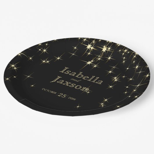 Classy Black en Gold Starlights Papieren Bordje (Gekanteld)