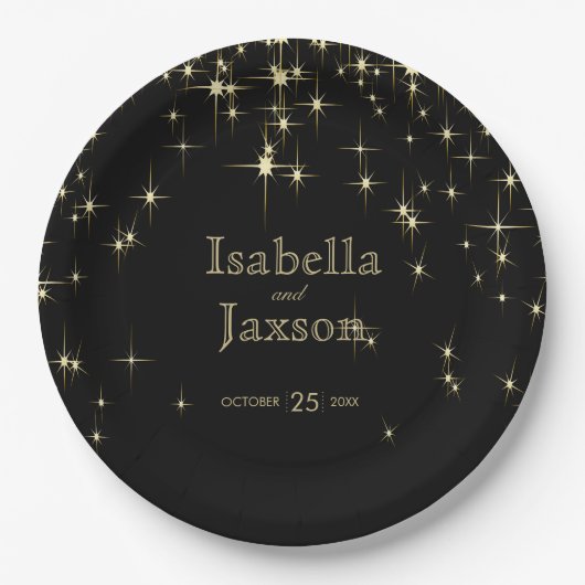 Classy Black en Gold Starlights Papieren Bordje (Voorkant)