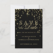 Classy Black en Gold Starlights Save The Date (Voorkant)