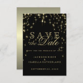 Classy Black en Gold Starlights Save The Date (Voorkant / Achterkant)