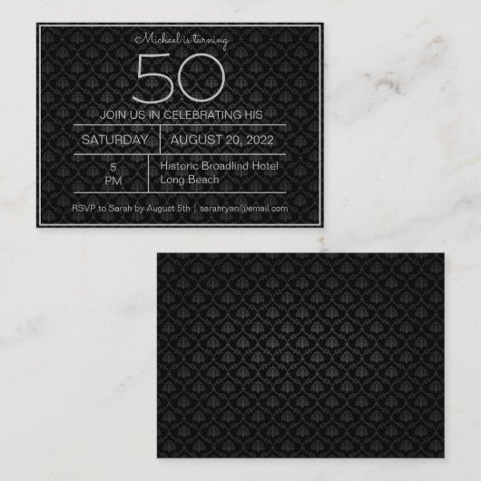 Classy Black en Gray Birthday Invite Informatiekaartje (Voorkant / Achterkant)