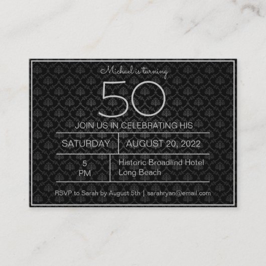 Classy Black en Gray Birthday Invite Informatiekaartje (Voorkant)