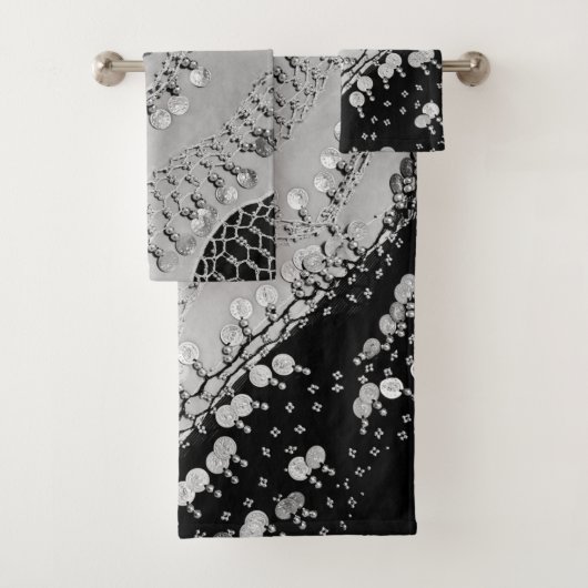 Classy Black en Silver Gypsy Coin Scarf Bad Handdoek (Insitu)