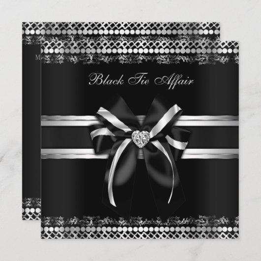 Classy Black en Silver Invite Kaart (Voorkant / Achterkant)