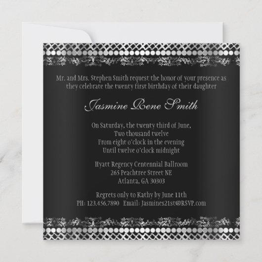 Classy Black en Silver Invite Kaart (Achterkant)