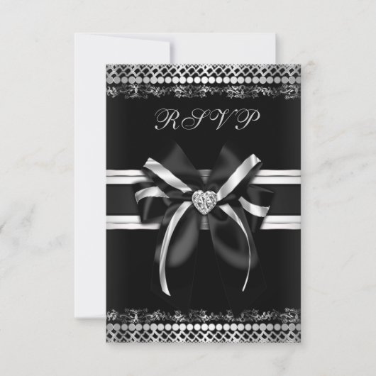 Classy Black en Silver RSVP Kaartje (Voorkant)