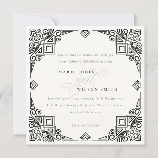 Classy Black en White Art Deco huwelijk Kaart (Voorkant)