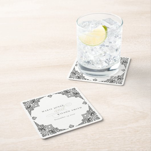 Classy Black en White Art Deco huwelijk Kartonnen Onderzetters (Insitu)