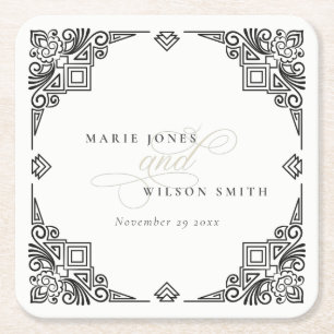 Classy Black en White Art Deco  huwelijk Kartonnen Onderzetters