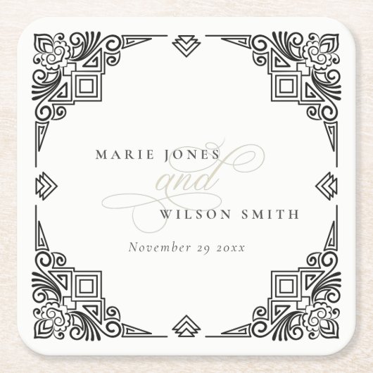 Classy Black en White Art Deco  huwelijk Kartonnen Onderzetters (Voorkant)