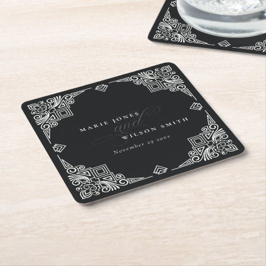 Classy Black en White Art Deco  huwelijk Kartonnen Onderzetters (Schuin)