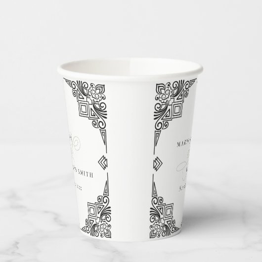 Classy Black en White Art Deco  huwelijk Papieren Bekers (Links)