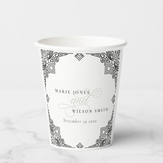 Classy Black en White Art Deco  huwelijk Papieren Bekers (Voorkant)