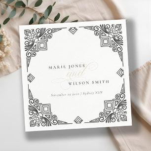Classy Black en White Art Deco  huwelijk Servet