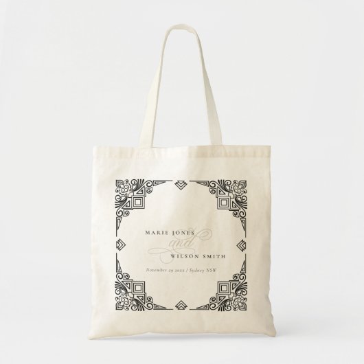 Classy Black en White Art Deco  huwelijk Tote Bag (Voorkant)