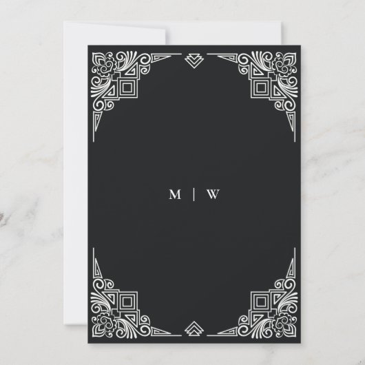 Classy Black en White Art Deco  Verloving Kaart (Achterkant)