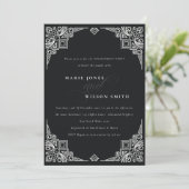 Classy Black en White Art Deco  Verloving Kaart (Staand voorkant)