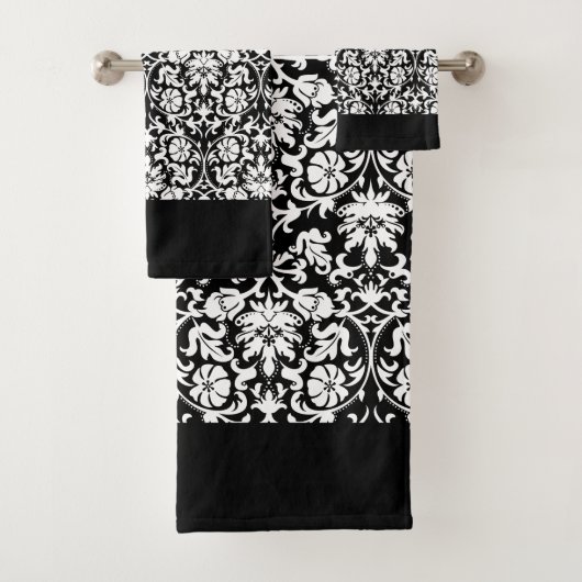 Classy Black en White Damask Bad Handdoek (Insitu)