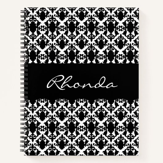 Classy Black en White Damask Notitieboek (Voorkant)