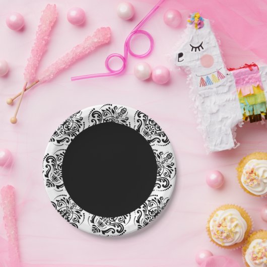 Classy Black en White Damask Papieren Bordje (Feest)