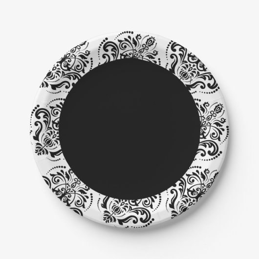 Classy Black en White Damask Papieren Bordje (Voorkant)