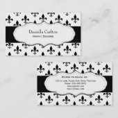 Classy Black en White Fleur de Lis visitekaartjes (Voorkant / Achterkant)
