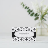 Classy Black en White Fleur de Lis visitekaartjes (Staand voorkant)