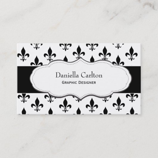 Classy Black en White Fleur de Lis visitekaartjes (Voorkant)