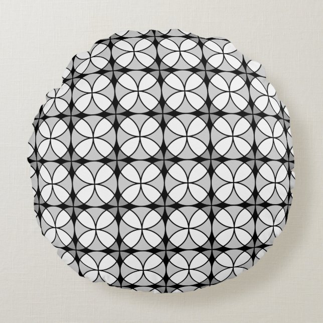 Classy Black en white Shippo Pattern Rond Kussen (Voorkant)