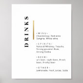 Classy Black en White Typography bruiloft bar menu Poster (Voorkant)