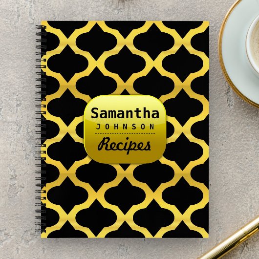 Classy Black Faux Gold Custom Name kookboek recept Notitieboek
