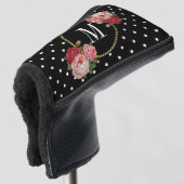 Classy Black  Floral Polka Dots Monogram Golfheadcover (3/4 voorkant)