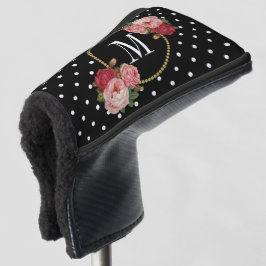 Classy Black Floral Polka Dots Monogram Golfheadcover