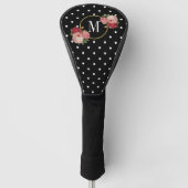 Classy Black  Floral Polka Dots Monogram Golfheadcover (Voorkant)