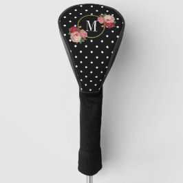 Classy Black Floral Polka Dots Monogram Golfheadcover