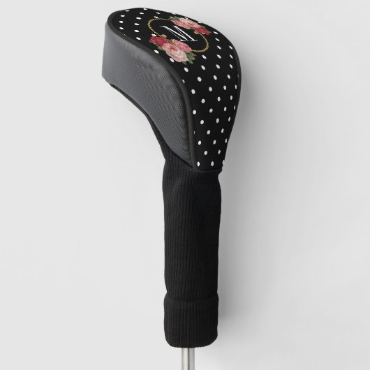 Classy Black  Floral Polka Dots Monogram Golfheadcover (Schuin)