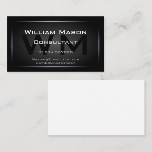 Classy Black Framed Monogram Professional Visitekaartje (Voorkant / Achterkant)