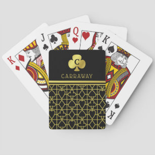 Classy Black Gold Card Suits Monogrammed Club Pokerkaarten