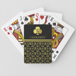 Classy Black Gold Card Suits Monogrammed Club Pokerkaarten