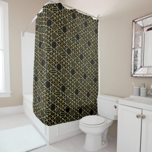 Classy Black Gold Chic Geometric Pattern Luxury Douchegordijn (In situ)